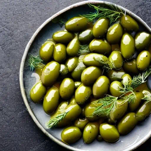 LEMON OLIVES MARINATED WITH FRESH DILL, PARSLEY & LEMON PEEL